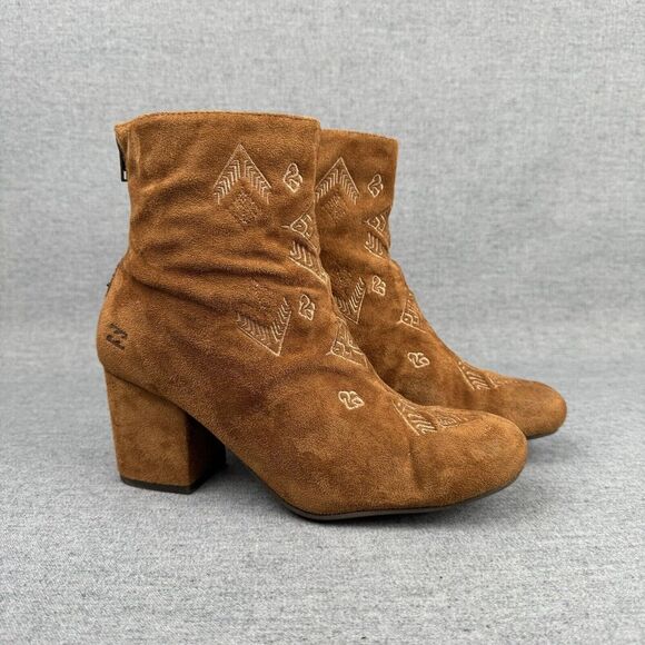 Billabong Ankle Boots Women's 8.5 Tan Faux Suede Embroidered Coastal Cowgirl - Picture 2 of 16